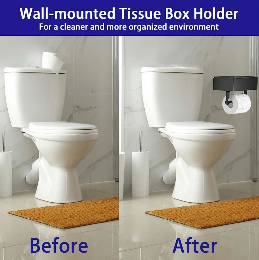 Wall-Mounted Toilet Paper Holder with Shelf and Wipes Dispenser